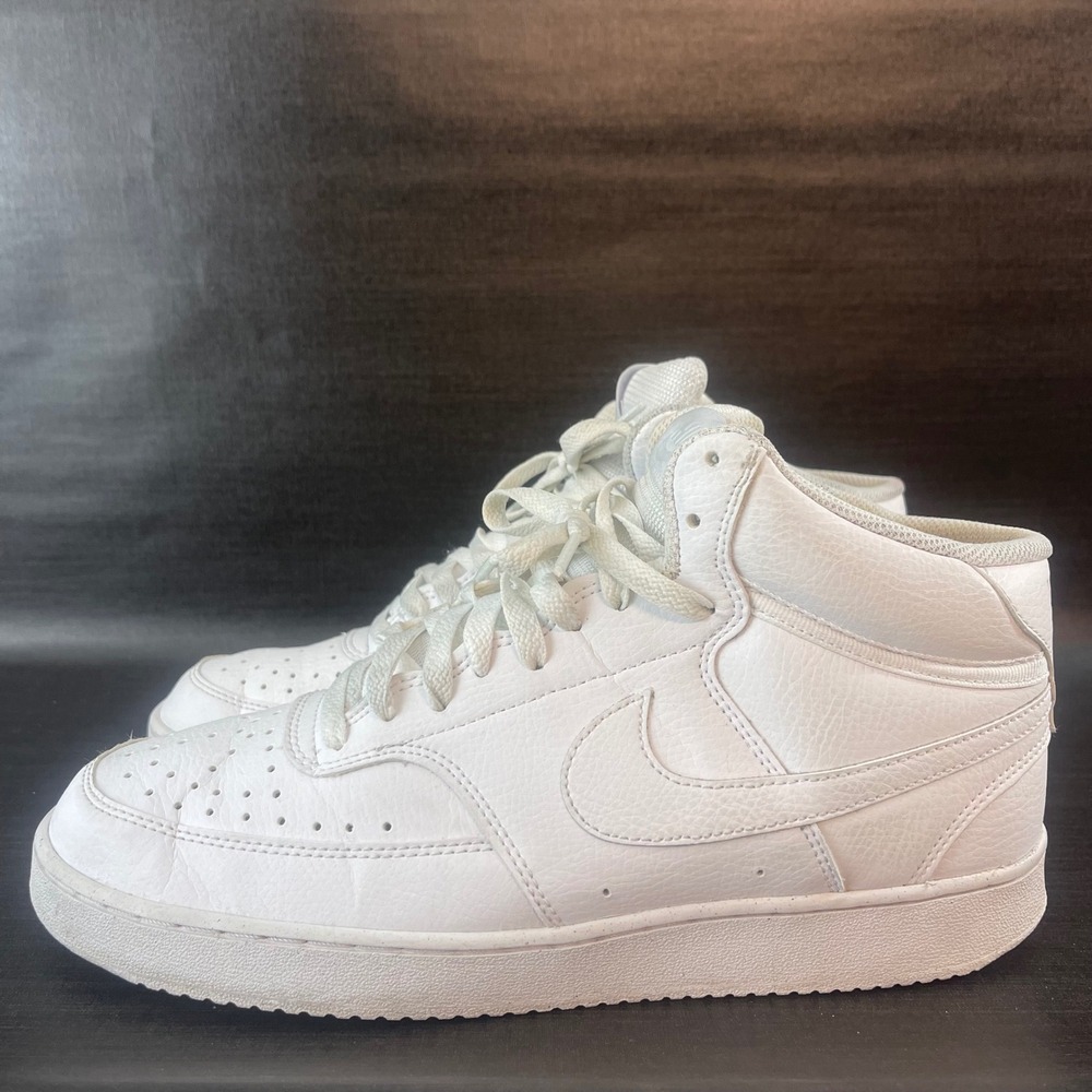 Nike Court‎ Vision Mid Mens size 9.5 White Leather Athletic Casual Shoes DN3577